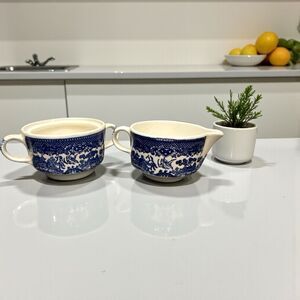 Blue Willow Sugar Bowl No Lid and Creamer Vintage Unmarked